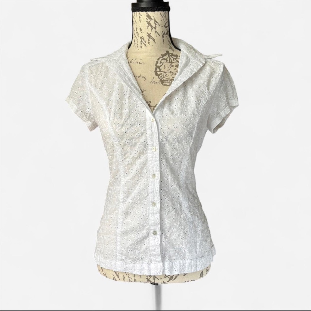 Women's Cotton White Eyelet Button-Down Top